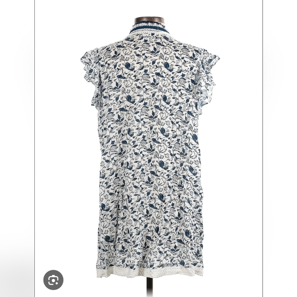EUC Goa By Japna Blue and White Ruffled Smocked Top - Picture 2 of 6